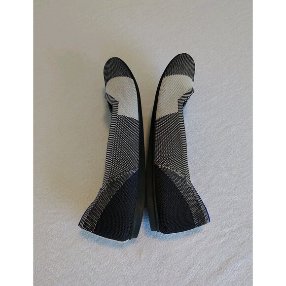 Rothy's Buffalo Plaid Flats Round Toe Captoe Black Cream Shoes Womens 9 Slip On - Picture 4 of 9